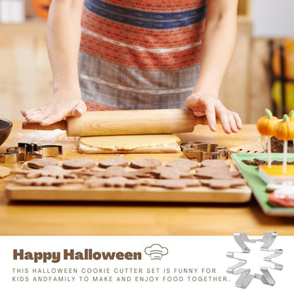 Halloween Cookie Cutters Set 16 Pieces Halloween Biscuit Cutters Shapes - Ghost, Bat, Pumpkin, Cat, Witch, Spider, Skull, Gingerbread Man, Etc. for Baking Stainless Steel