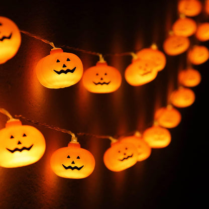 Runleo Halloween Decorations Pumpkin String Lights - 20 LED 10 FT 3D Cute Waterproof Orange Jack-O-Lantern Battery Operated Lights, 2 Modes Steady/Flickering Light for Indoor Outdoor Party Decor