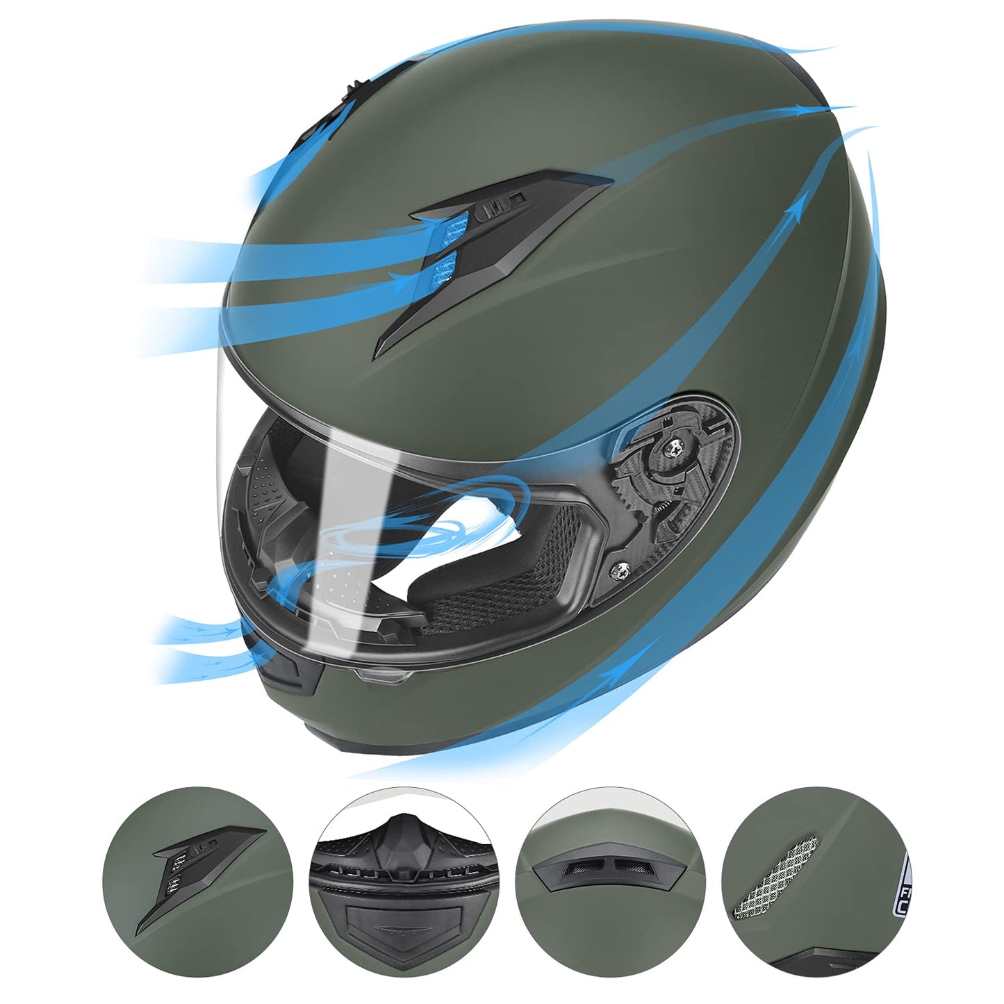 GLX GX11 Compact Motorcycle Helmet - Camo, Large - Full Face w/ Tinted Visor, DOT Approved