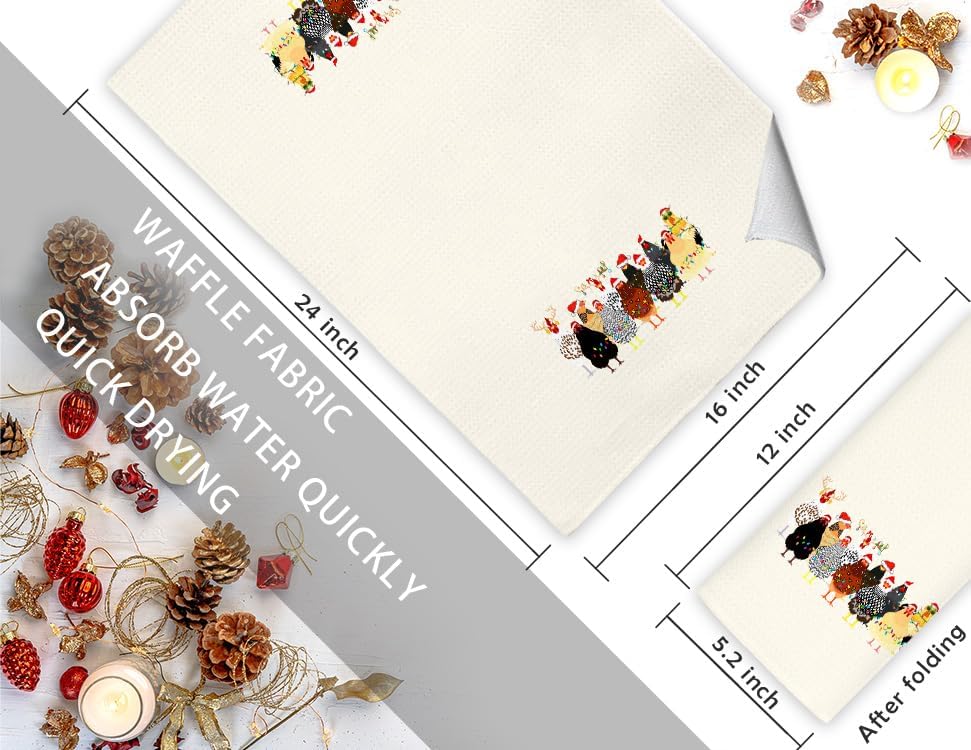 Jvpke Christmas Chicken Kitchen Towels, Xmas Hand Towels for Bathroom Kitchen, Decor for Bathroom Kitchen, Gifts for Chicken Lover Women Men Kids, 16x24 in