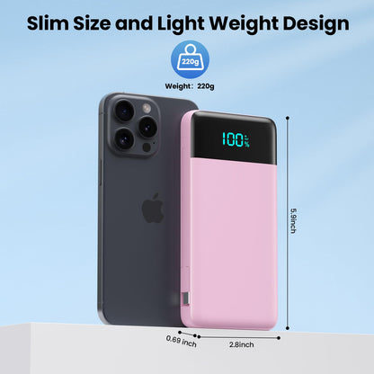 Portable Charger for iPhone with Built in Cables and Wall Plug,Upgraded 13800mAh Fast Charging USB C Power Bank,4 Outputs Travel Essential Battery Pack Compatible with iPhone 15/14/13,Samsung-Purple