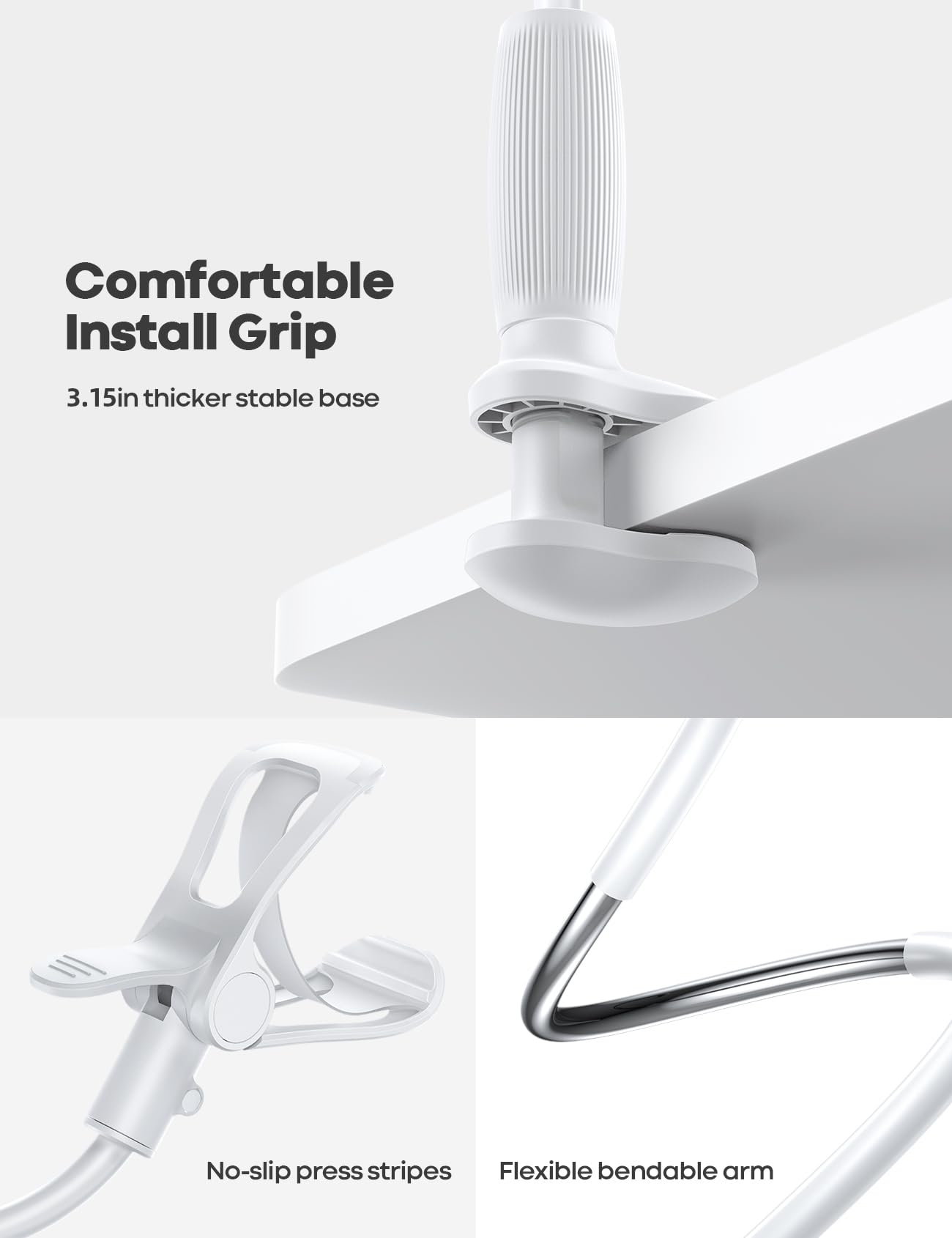 Lamicall Gooseneck Phone Holder for Bed - [Upgraded Stable Clip] for Desk, Headboard, Bed, Bedside, Table, Flexible Gooseneck Long Arm Stand, Overhead Cell Phone Clamp Mount, for All 4-7” Devices