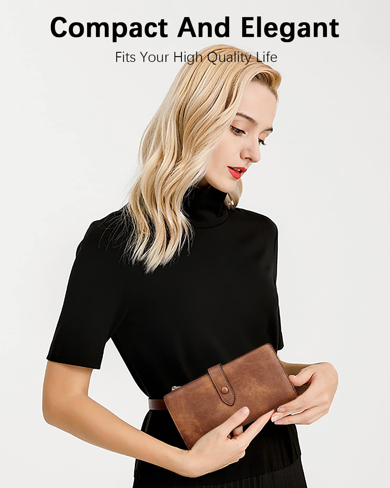 BOSTANTEN Womens Leather Wallets RFID Blocking Large Capacity Trifold Card Holder Ladies Phone Clutch Grey Brown