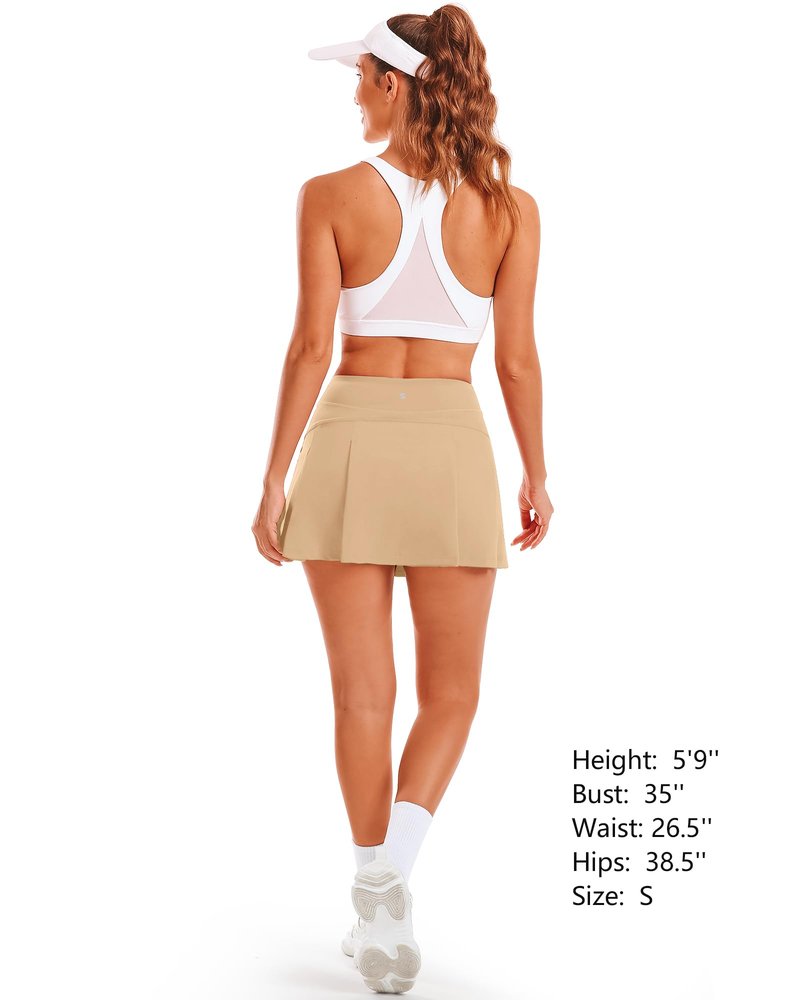 Stelle Women Tennis Skirt Golf Skorts Athletic High Waisted with Pockets Inner Shorts Sport Workout Pleated Pickleball (Khaki,S)