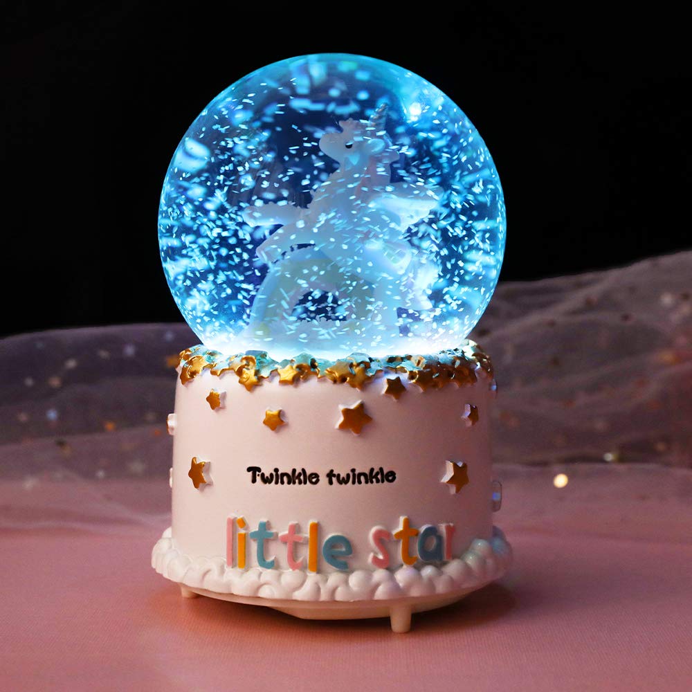Unicorn Snow Globe, VECU 3.14 Inch Unicorn Music Snow Globes with Automatic Snowfull,Christmas Birthday Gift for Girl Boy