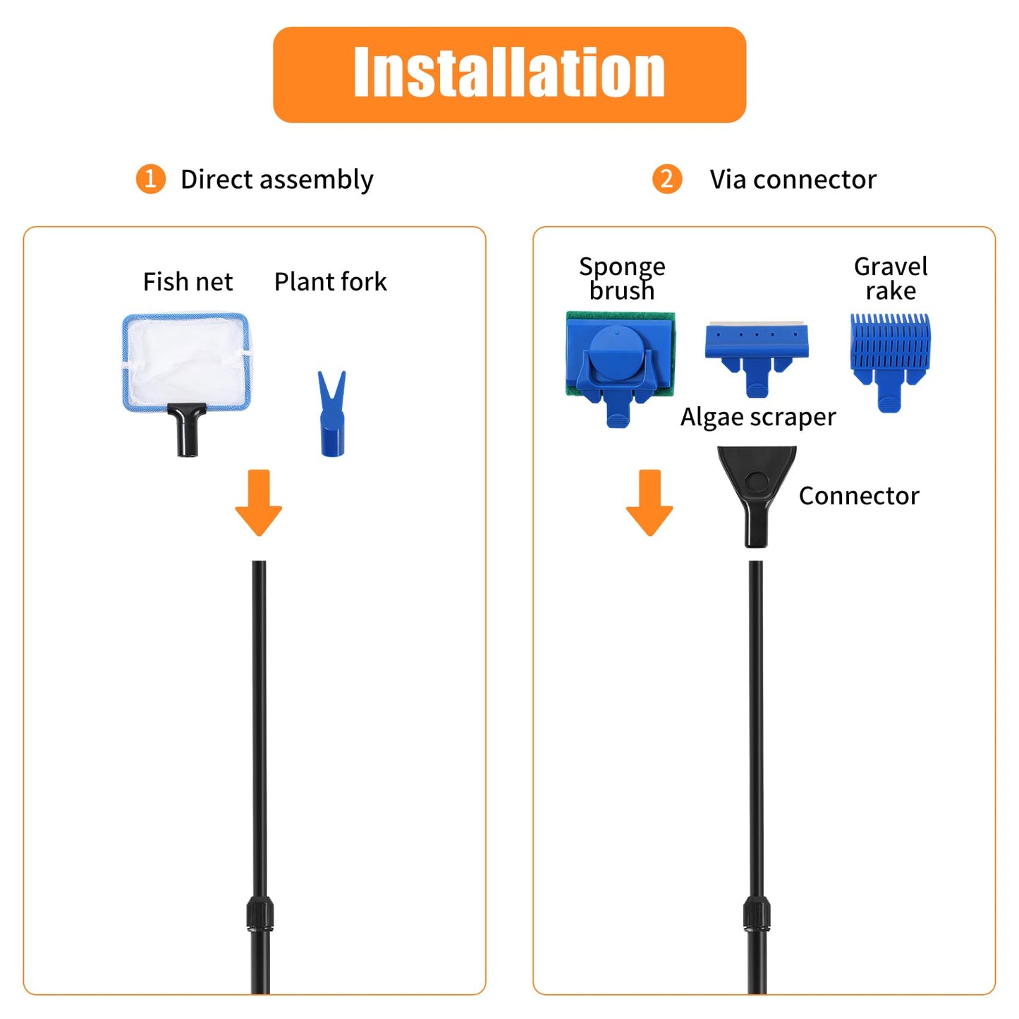 AQUANEAT Aquarium Vacuum Siphon, Hand Pump Fish Tank Water Changer, with Fish Net Algae Scraper 5 in 1 Cleaning Set