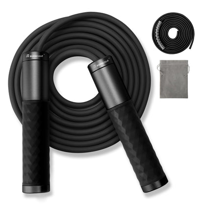 BURNCALO Weighted Jump Rope for Fitness, Skipping Rope for Men Women, Metal Heavy Handles, Ball bearings, Adjustable Length PVC Cord and Cotton Rope, Endurance Training Fitness Exercise Workout