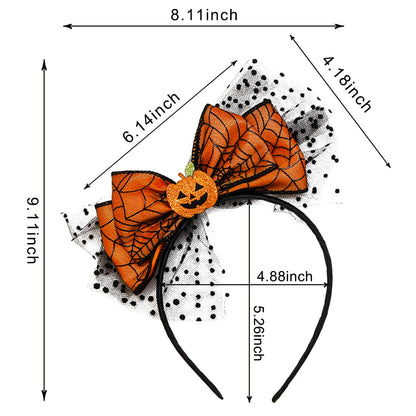 HOXIEYA Halloween Bow Headband Pumpkin with Mesh Design Headands Ornage Hair Hoop for Thanksgiving Halloween Party Headand Hair Accessories for Women Girls