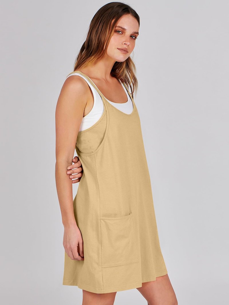ANRABESS Women Athletic Dress Summer Tennis Workout Active Sports Mini Romper Dress Built in Shorts Travel Vacation Clothes Light Yellow Large