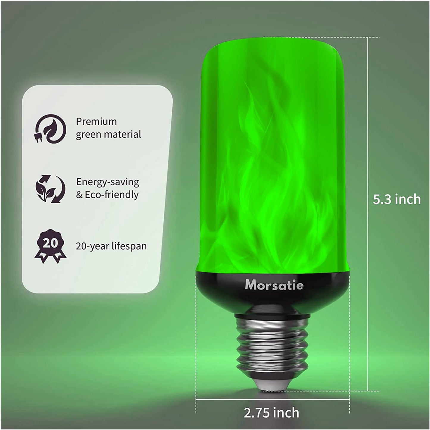 Morsatie 【Upgraded Flame LED Flame Light Bulbs, 4-Mode Flickering Light Bulbs with Upside Down Effect, E26 Fire Light Bulb for Halloween Christmas Party Porch Patio Indoor Outdoor Decoration, Green