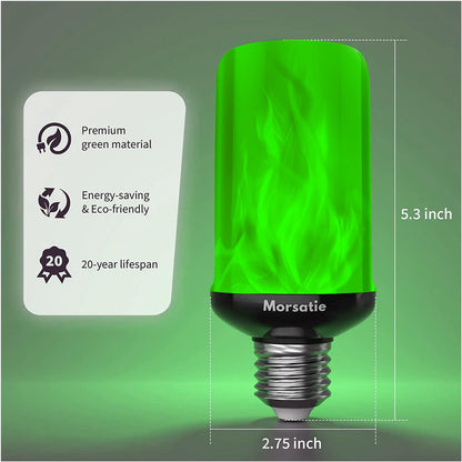 Morsatie 【Upgraded Flame LED Flame Light Bulbs, 4-Mode Flickering Light Bulbs with Upside Down Effect, E26 Fire Light Bulb for Halloween Christmas Party Porch Patio Indoor Outdoor Decoration, Green