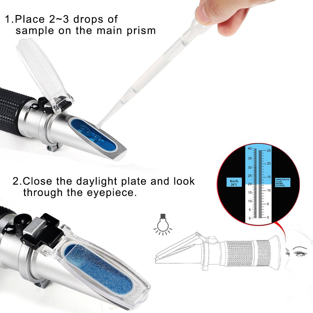 Wine Refractometer,V·RESOURCING Hand Held Brix/Alcohol Refractometer with ATC for Wine Making Homebrew Kit, Dual Scale(Brix 0-40%, Alcohol 0-25%)