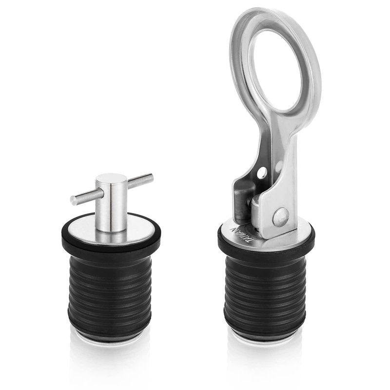 Amyhill 2 Pack Boat Drain Plugs with T Handle and O Handle Snap Rubber Jon Boat Plug for Marine Twist Accessories(Stainless Steel,1 Inch)