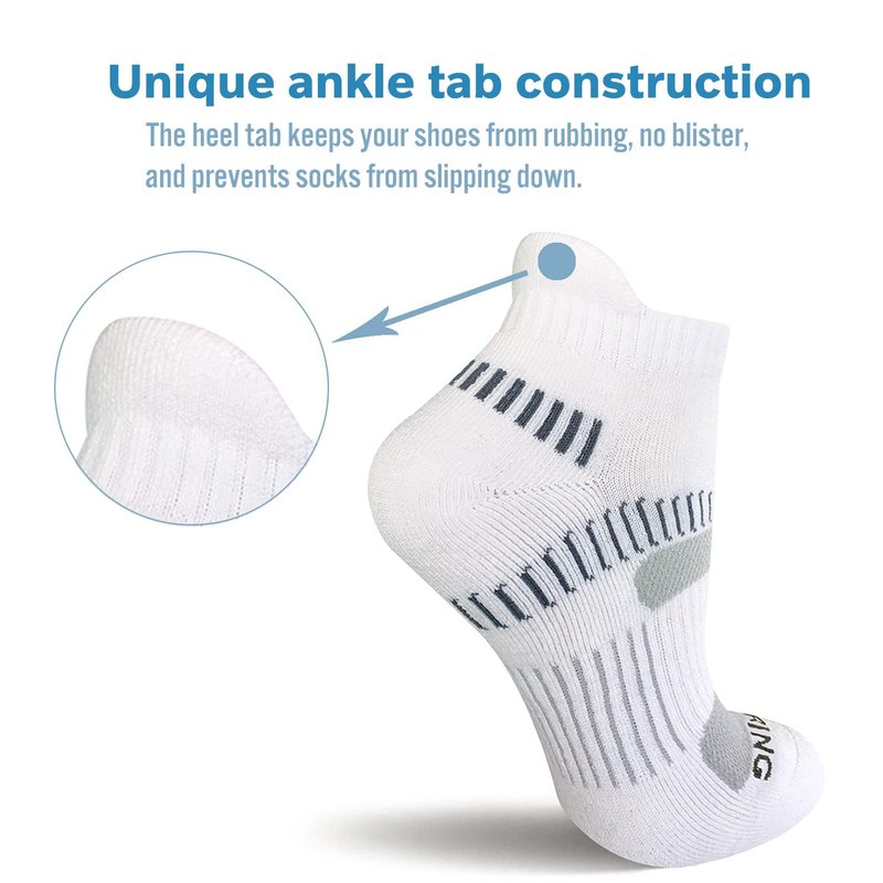BERING Women's Athletic Running Cushioned Ankle Socks, Size 9-11, White, 6 Pairs
