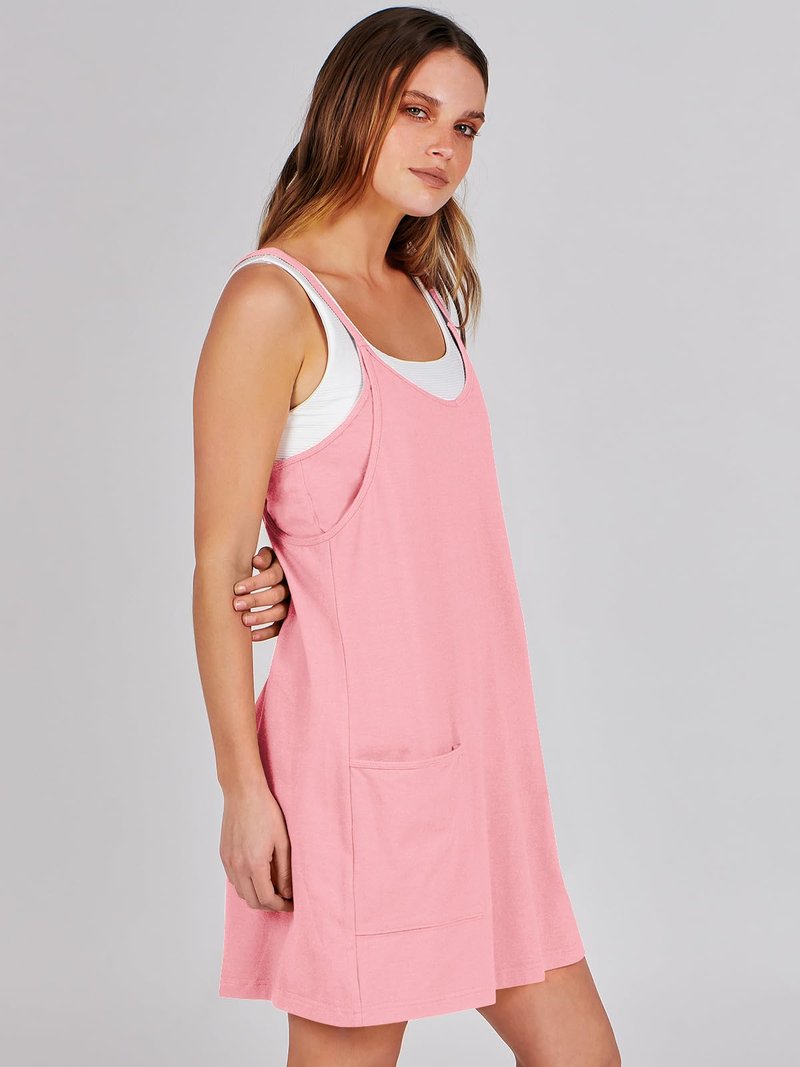 ANRABESS Women Athletic Dress Summer Tennis Workout Active Sports Mini Romper Dress Built in Shorts Travel Vacation Clothes Pink Large