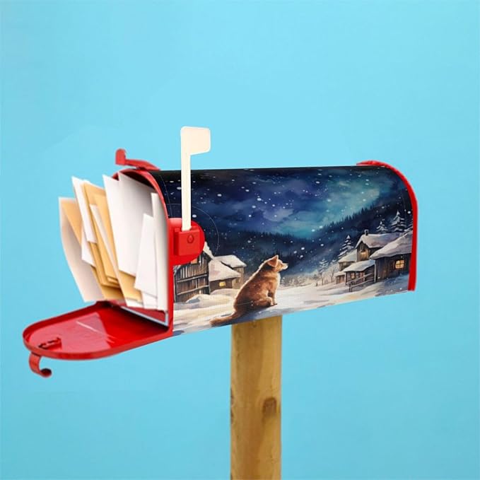 DADABULIU Mailbox Covers Winter Dog Christmas Snow Winter Dog Christmas Snow Magnetic Letter Post Box Cover Standard Size 21 x 18 Inch Garden Yard Home Decorative
