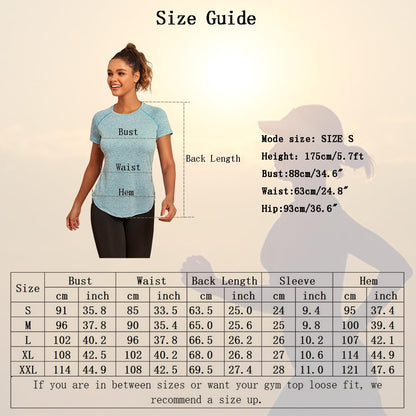 Jlowesun Women's Long Yoga Gym Tops, Sprots Running Exercise T-Shirt Short Sleeve Back Mesh Workout Loose Fit Summer Quick Dry Fitness Activewear Athletic Tee for Ladies