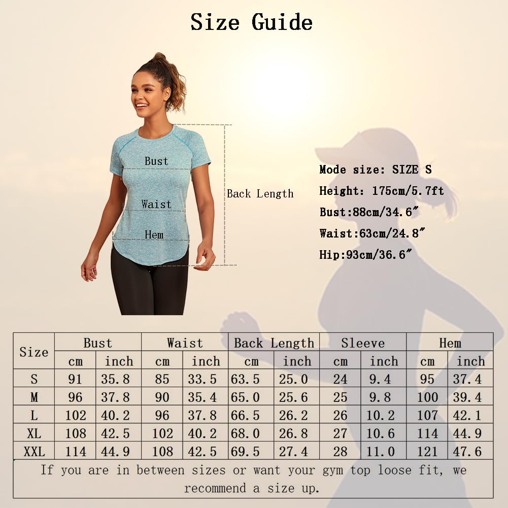 Jlowesun Women's Long Gym Tops Ladies Sports Running T-Shirt, Short Sleeve Summer Quick Dry Fitness Athletic Workout Yoga Loose Plus Size Activewear for Exercise T Shirt