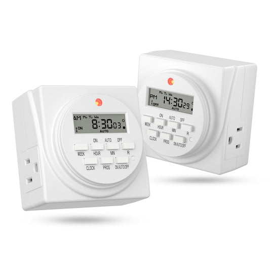 BN-LINK 7-Day Heavy Duty Digital Programmable Timer, 120V, 60Hz, Dual Outlet forLight, ETL Listed (2-Pack)