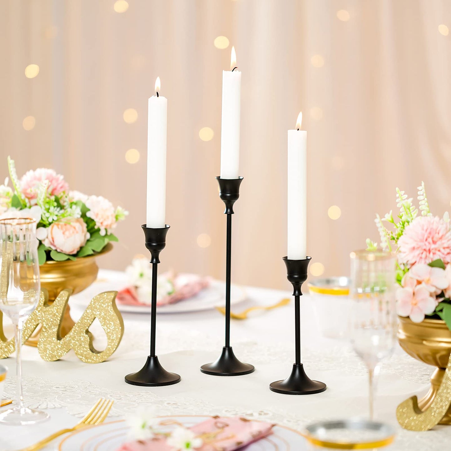 Nuptio 3 Pcs Black Candlestick Holders Taper Candles Holder Candle Stick Holder for Dining Table Halloween Candle Holders for Tapered Candles Decorative Centerpiece for Christmas Party Housewarming