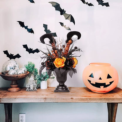 S-DEAL Halloween Decorations Table Artificial Flowers, Witch Boot and Fake Rose Tabletop Centerpieces Halloween House Haunted Decor 13x17 Inches