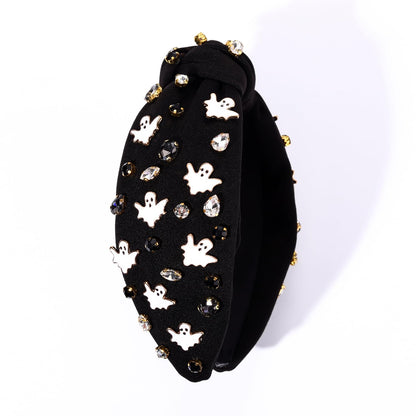 CEALXHENY Gothic Knotted Headbands for Women - Embellished Rhinestone Pearl Top Knot Hair Accessory, Costume Party Gifts