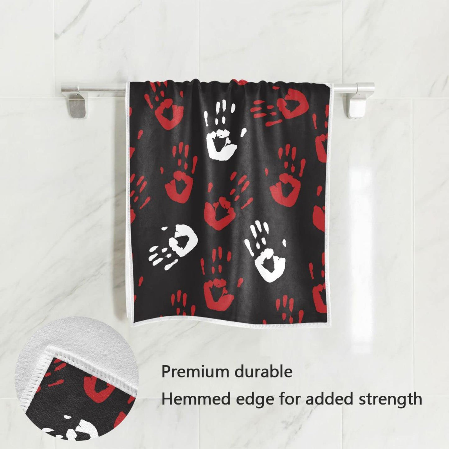 Pfrewn Halloween Red Bloody Hands Towels Hand Bathroom Towels 16x30 in Black Scary Bloody Zombie Hand Soft Absorbent Small Bath Towel Kitchen Dish Guest Towel Fall Autumn Halloween Day Decor Gifts