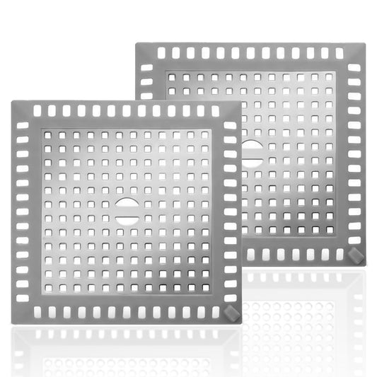Folklyzo Drain Hair Catcher, 2pcs Square Shower Drain Cover for Bathroom, Drain Strainer, Stainless Steel and Silicone (Square)