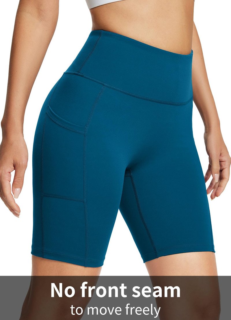 baleaf Biker Shorts Women Yoga Gym Workout Spandex Running Volleyball Tummy Control Compression with Pockets Soft 8" Blue XS