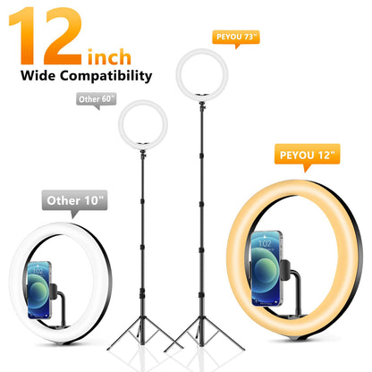 PEYOU 12" Selfie Ring Light with Tripod Stand & Phone Holder Tall 186cm/73", 【Desk Ring Light】 48 RGB Colors, Upgrade 3 in 1 Dimmable Adjustable Speed Ringlight for Tiktok, Makeup, Selfie Photography