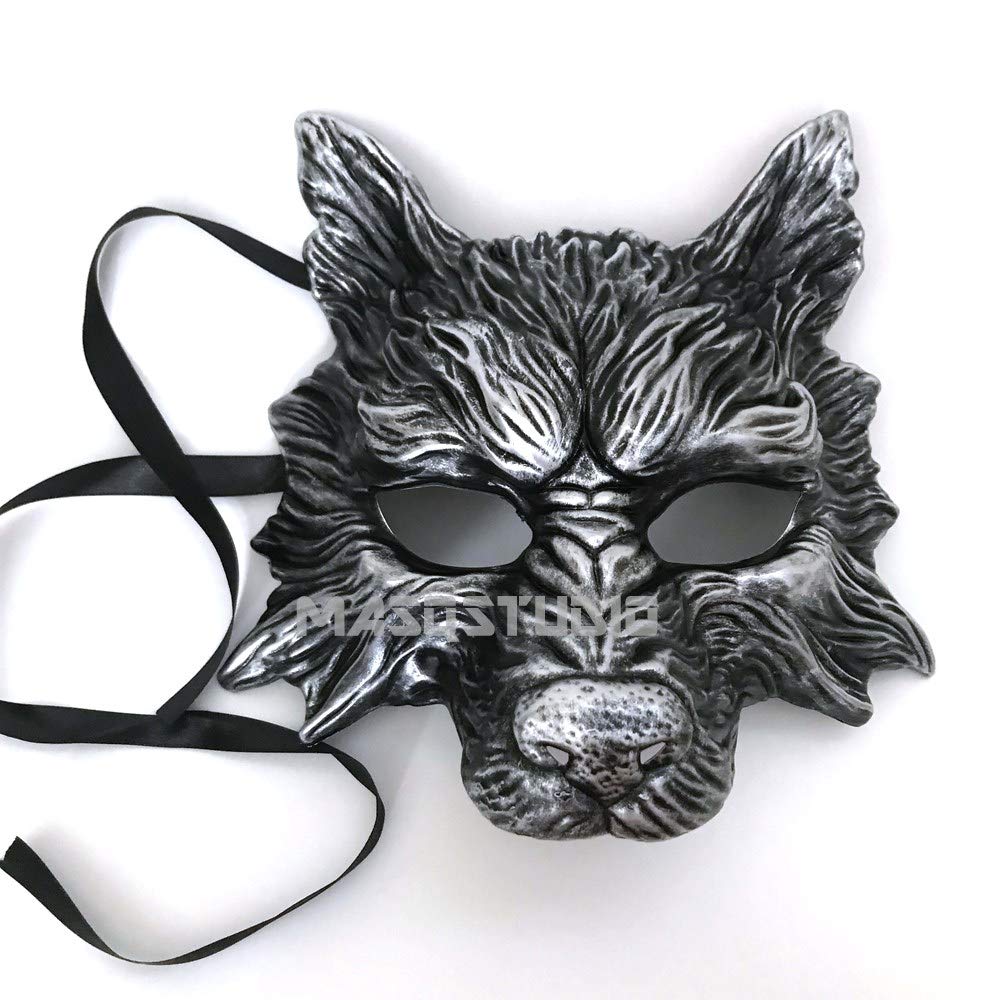 MasqStudio Black Wolf Mask Animal Masquerade Halloween Costume Cosplay Party mask (Black Silver)