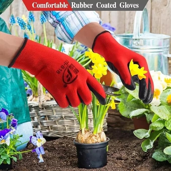 Ruiyang 24 Pairs Red And Black Worker Gloves Handling Safety Work Gloves General handling, Builders Construction, Engineering, Maintenance, Material Handling, Packing Warehouse (Large)