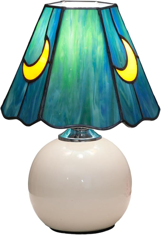 Mushroom Tiffany Lamp Stained Glass Moon Lamp Small Bedside Table Lamps for Bedroom Dorm Living Kitchen, Home Birthday Christmas Thanksgiving Day Gift (Sea Blue)