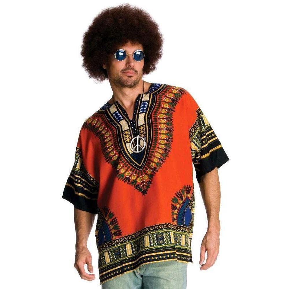 Rubies Men's Heroes and Hombres, Men's Hippie Shirt Wig Adult Sized Costumes for Themed Parties and Halloween, Orange, Extra Large US