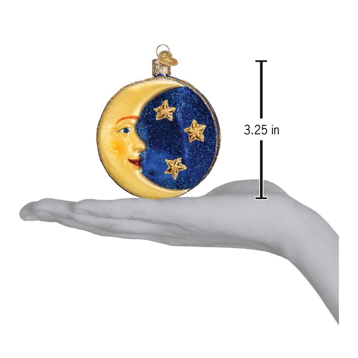 Old World Christmas Man in The Moon Glass Blown Ornament for Christmas Tree, Handcrafted Holiday Decoration, Outer Space Collection