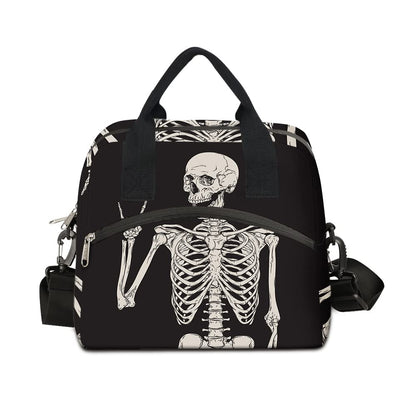 TropicalLife Reusable Lunch Bag for Women Men Goth Skull Pattern Insulated Lunch Box Durable Soft-sided Bag with Adjustable Shoulder Strap, Black