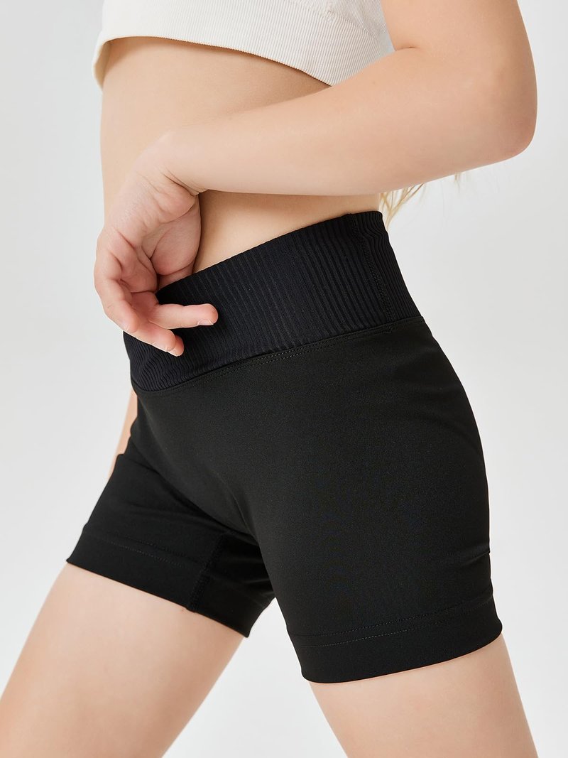 Girls Athletic Shorts Slim Tummy Control V Cross Waist Short Leggings Bike Dance Gymnastics Shorts Black
