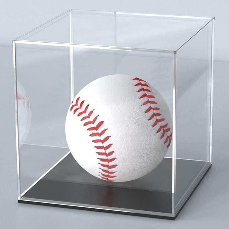 Acrylic Display Case - 4x4x4 Inch Cube Box for Softball Collectibles | Clear with Matte Black Base