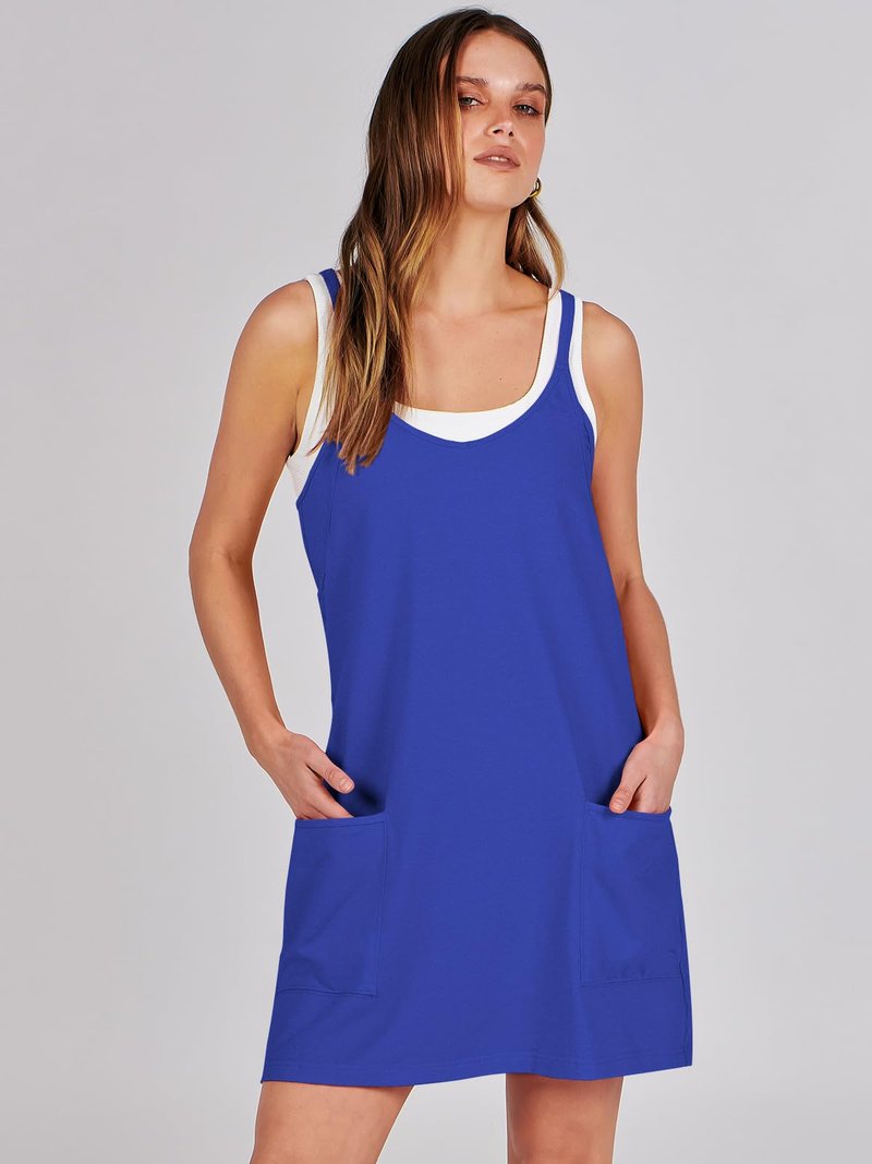 ANRABESS Women Athletic Dress Summer Tennis Workout Active Sports Mini Romper Dress Built in Shorts Travel Vacation Clothes Royal Blue XX-Large