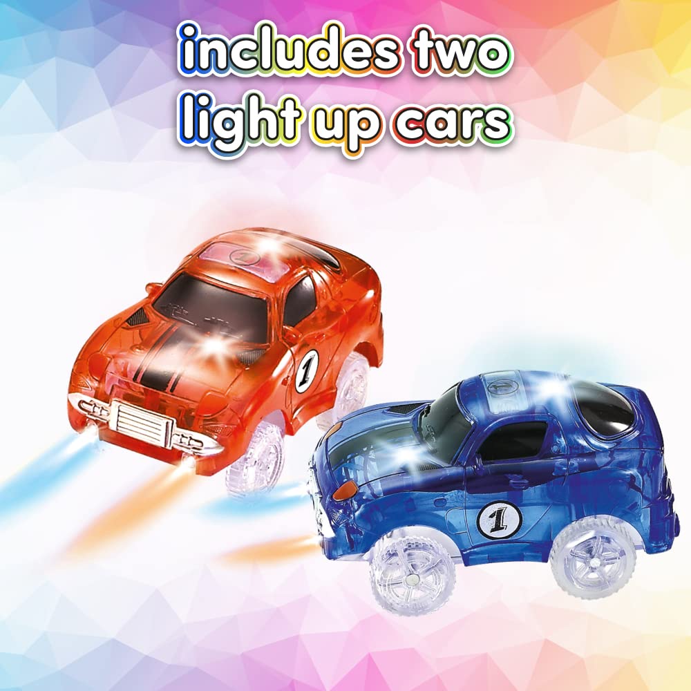 Create-A-Track Car Track Set - Race Track Toy With 220 Track Pieces & 2 Light Up Cars - Glow Tracks Racing Set For Boys or Girls