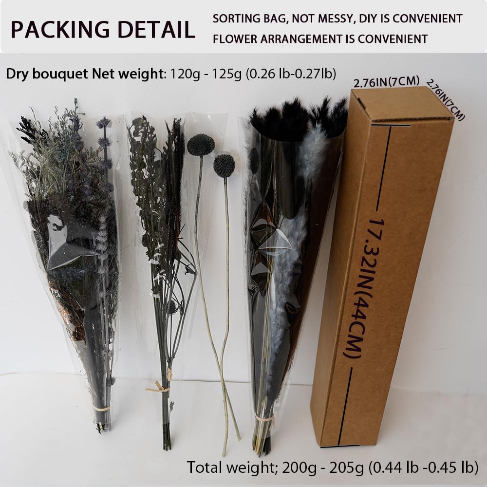 Natural Dried Pampas Grass Bouquet,17" Natural Dried Flower Bouquet, Black Pampas and Thistle Flower Mixed Bouquet Bohemian Style Home Dried Flower Decoration