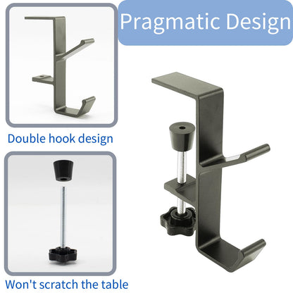 Desk Mount Bag Holder Hook Clamp,On Backpack Hanger Portable Desk Mount Headphones Holder for Reduce Desk Clutter Table Desk Table Hanging Storage (1 Pcs-Double Hook Gray)