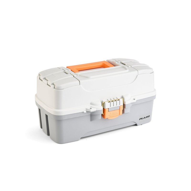Plano Three-Tray Tackle Box, Light Grey/Dark Grey, Rust-Proof Brass Latch, Top-Access Tray with Deep Storage, Made in the USA, Portable Fishing Gear Storage Organizer