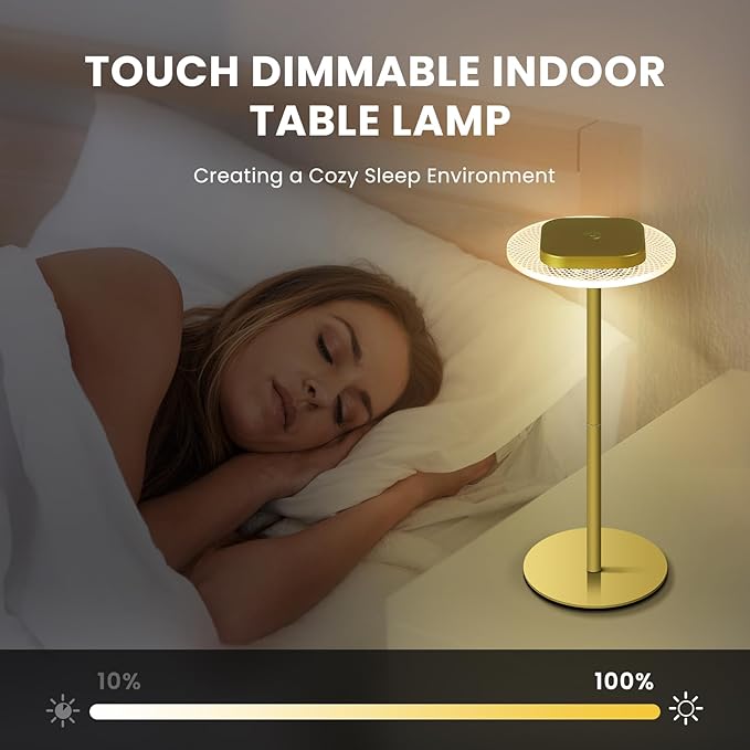 LOFTEK Cordless Table Lamps Set of 2, Rechargeable Table Lamp, Up to 55 Hrs Ultra-Long Battery Life, Eye-Friendly, Touch Dimming, Portable Wireless Ambient Lighting (Gold, 1 Pack)