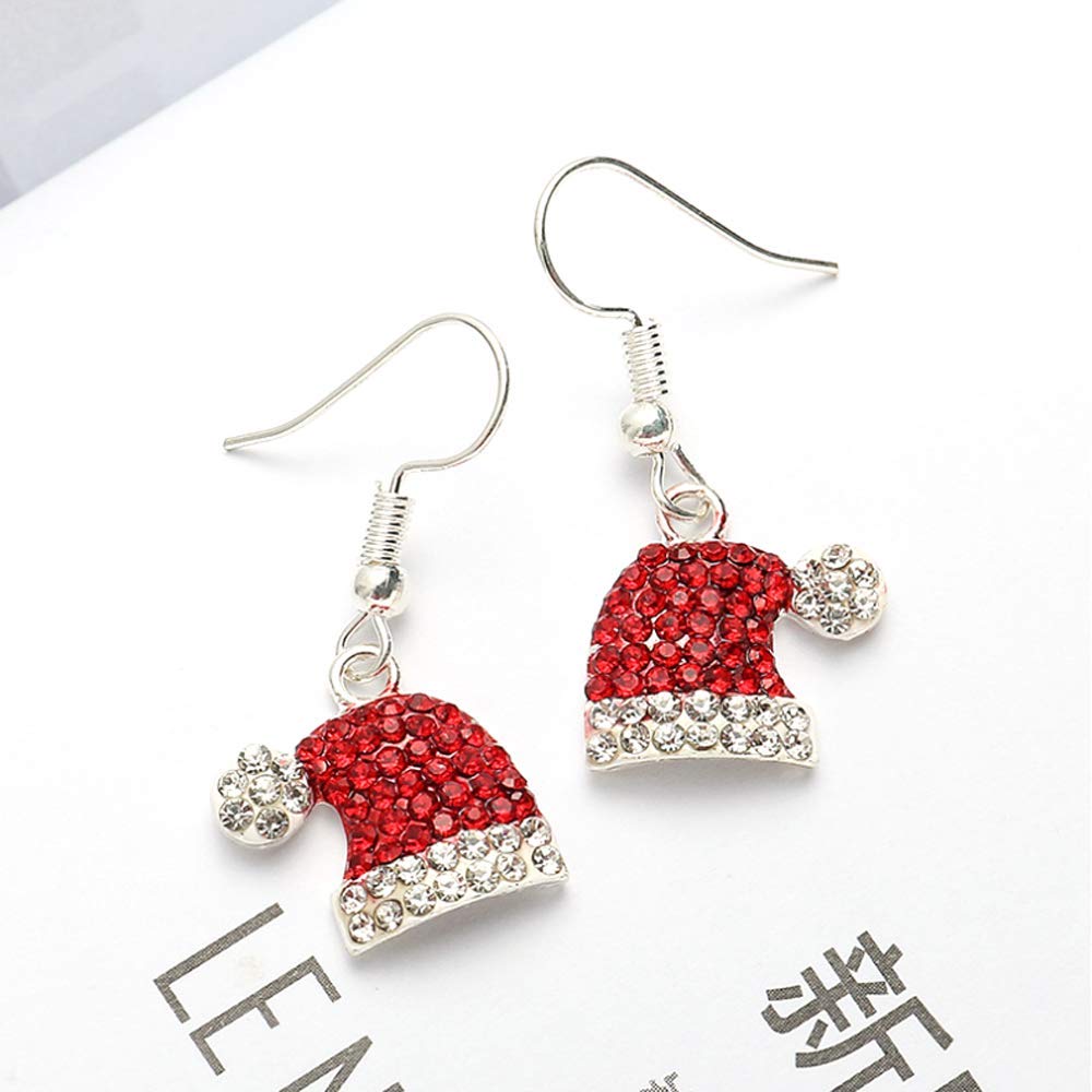 Christmas Dangle Earrings Holiday Party Drop Earrings Enamel Crystal Santa Claus Bell Hat Earring Cute Costume Jewelry Women (Christmas hat earring)