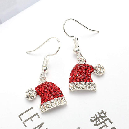 Christmas Dangle Earrings Holiday Party Drop Earrings Enamel Crystal Santa Claus Bell Hat Earring Cute Costume Jewelry Women (Christmas hat earring)