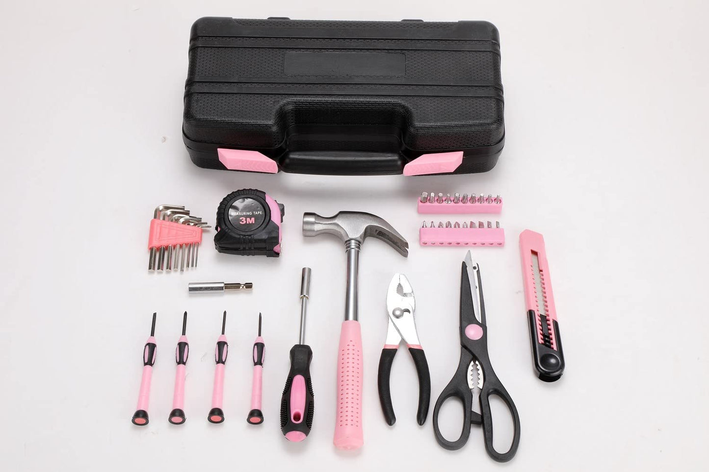 39-Piece General Tool Set-Essential Household Hand Tool Kit with Portable Toolbox Storage Case（Pink）