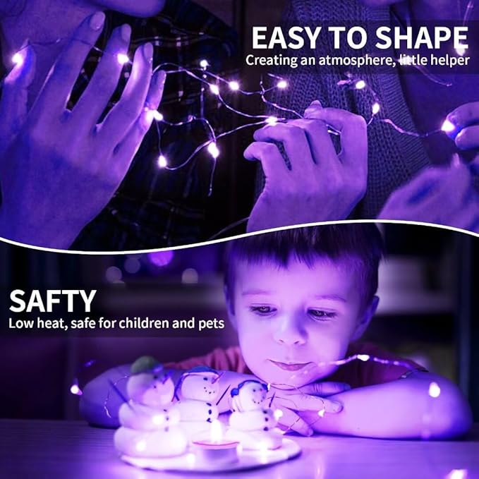 pozzolanas 24 Pack Purple Fairy Lights Battery Operated 3 Modes 7FT 20 LED Waterproof String Lights Twinkle Silver Wire for Mason Jars Wedding Christmas Halloween Party Decor (24, Purple)