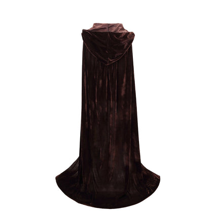 BIGXIAN Long Hooded Cloak Velvet Cape Witch Costume Halloween Costumes for Women Men (Brown, X-Large)
