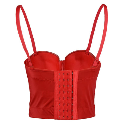 ELLACCI Faux Leather Bustier Crop Top Gothic Women's Corset Top Bra Red Small